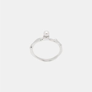 Silver Pearl Accent Ring - Minimal Pearl Stackable Ring
